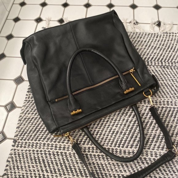 ELLIOT LUCCA Black Leather Bag W Crossbody Strap EXC - Picture 3 of 8